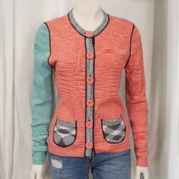 One Girl Who Womens XS Colorful Hippie Boho Button Down Cardigan Sweater Pockets - Picture 2 of 10